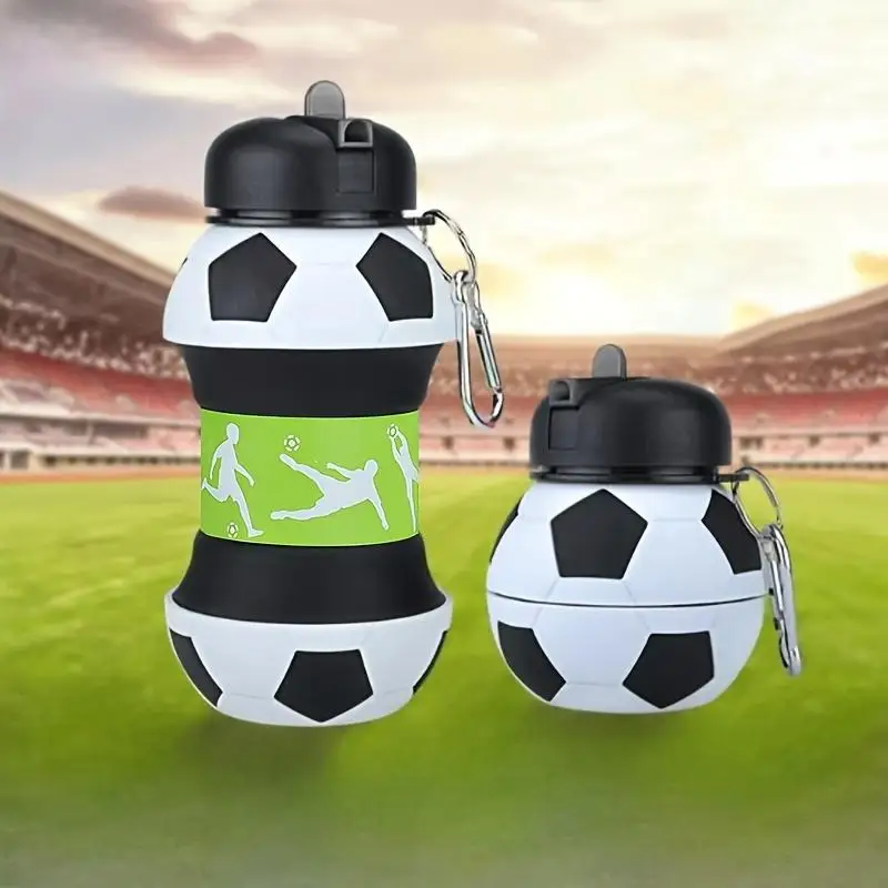 Faltbare kugelförmige Wasserflasche, 1-teilige tragbare Wasserflasche im Fußball-Design, auslaufsicherer Wasserbecher für Fitness, Outdoor-Wechselstrom