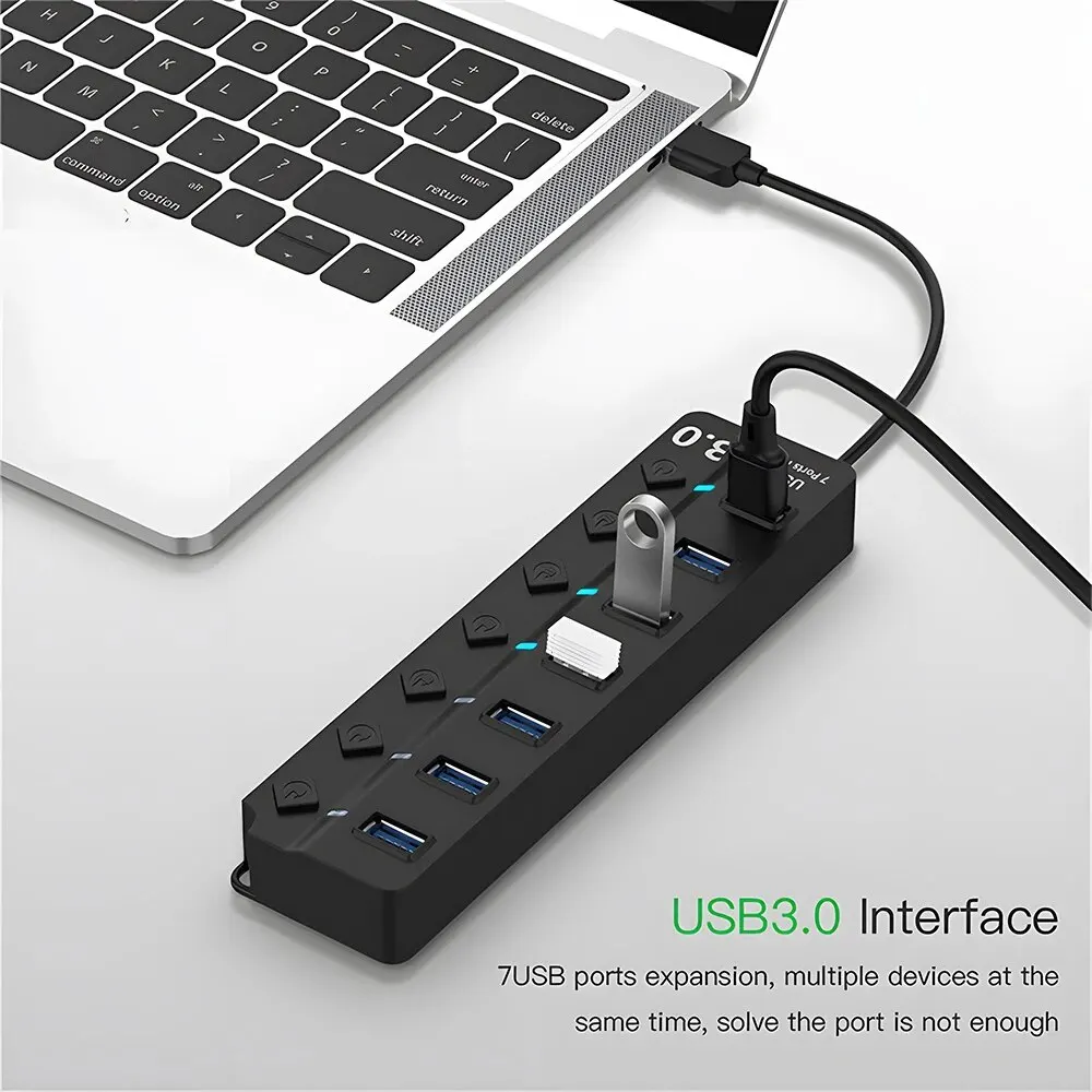 DBIT USB 허브 3.0/2.0 USB 분배기, 멀티 허브 독립 스위치 도크, 데스크탑 노트북 액세서리, 7-in-1, 30cm 케이블