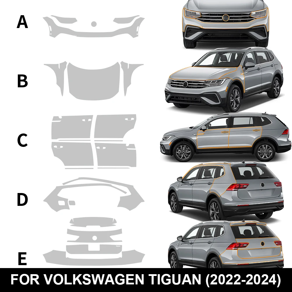 

For VOLKSWAGEN TIGUAN 2022 2023 2024 Car Paint Protection Film Pre-cut Body Sticker Anti-scratch Bra Kit Accessories Clear TPU