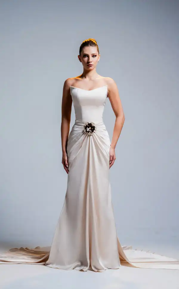 

Customized Exquisite Charmeuse Flower Sequined Criss-Cross Pleat A-line Strapless Long Dresses Bespoke Occasion Dresses Matching