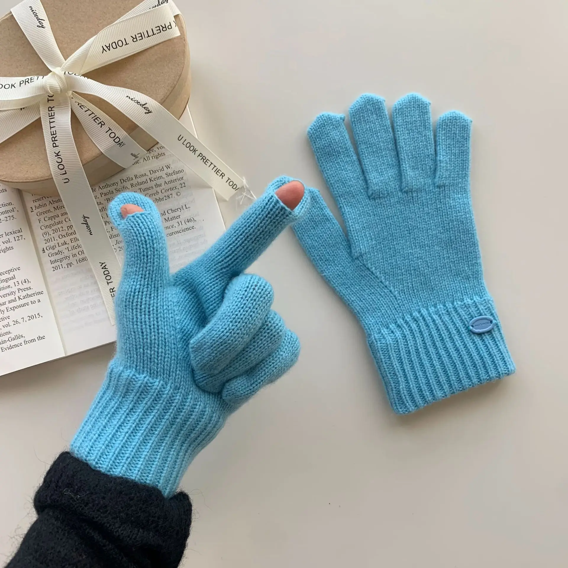 Women Men100%Wool Flip Tip Fingerless Touchscreen Knit Gloves Winter Warm Ribbed Cuff Soft Casual Texting Mittens with Small Tag