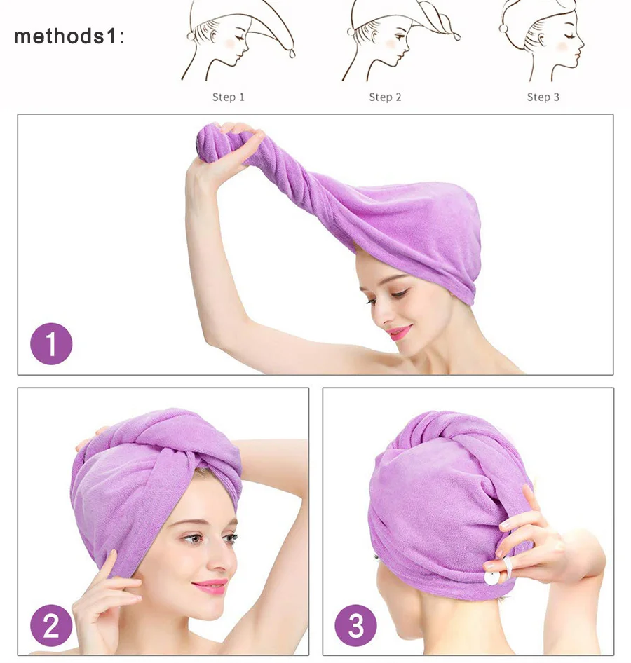 Hair Towel Wrap Quick Dry 100% Cotton Super Absorbent Turban Head Wrap for Women with Button Anti Frizz Hair Products