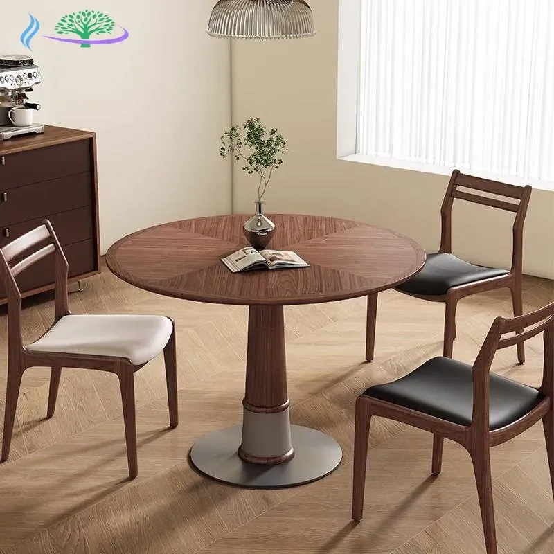 North American Light Luxury Round Dining Table Nordic Walnut Solid Wood Antique Style Simple Household Table for Small