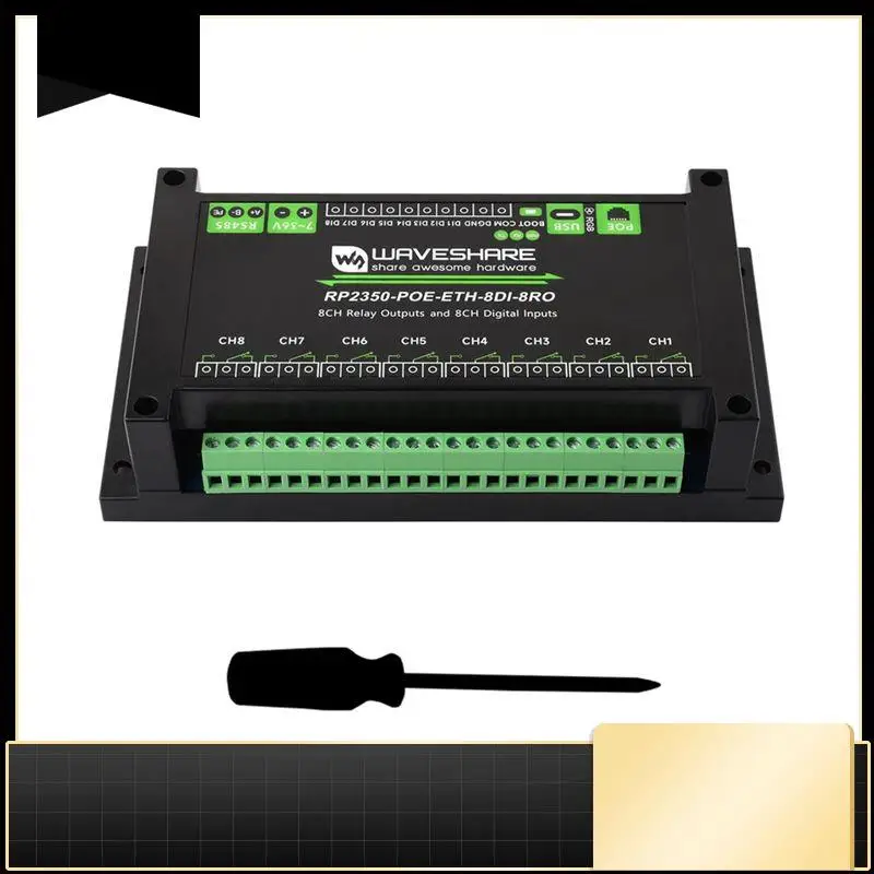 N33R-Waveshare RP2350 Industrial 8CH Wifi Network Relay Onboard Isolated RS485 Interface Standard Ethernet Port/Poe Network Port