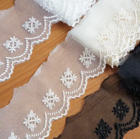 Width:4.5cm(1.77”inch)Unilateral flower wave pattern mesh embroidery Lace fashion lace DIY Accessories Sewing(SSA-4747)