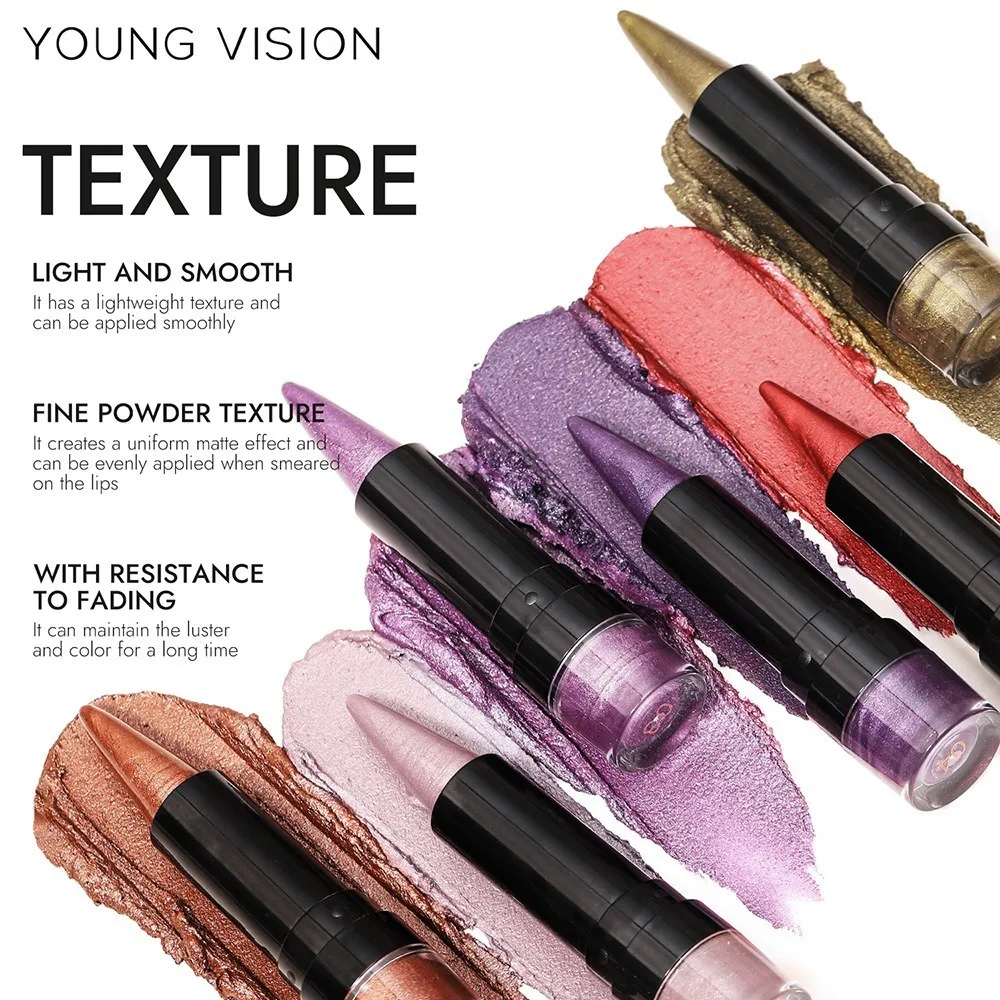 Penna per labbra affusolata a 6 colori Matita per labbra colorata a lunga durata perlescente Penna per eyeliner ombretto baco da seta facile da colorare