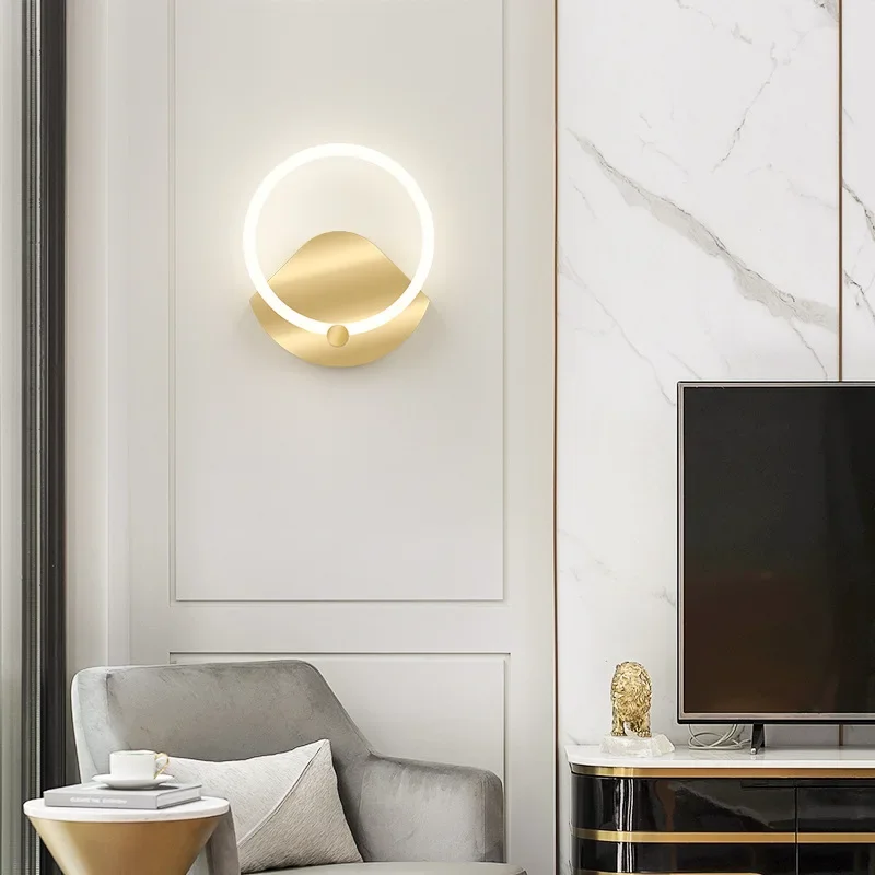 Lampu Dinding LED Nordic Modern, tempat lilin dinding samping tempat tidur ruang tamu Sofa TV Hotel meja samping tempat tidur perlengkapan lampu cincin Interior rumah