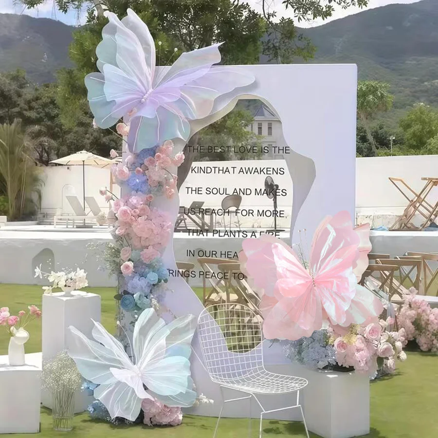 Grand papillon artificiel 3D de 50 cm pour décoration extérieure, mariages, festivals, DIY, fêtes d'anniversaire, baby showers, papillon suspendu en gaze