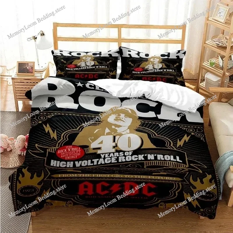 

3D print Fashion AC_DC Rock Band Bedding Set AC-DC Band Pattern Quilt Cover With Pillowcases Twin Full Queen King