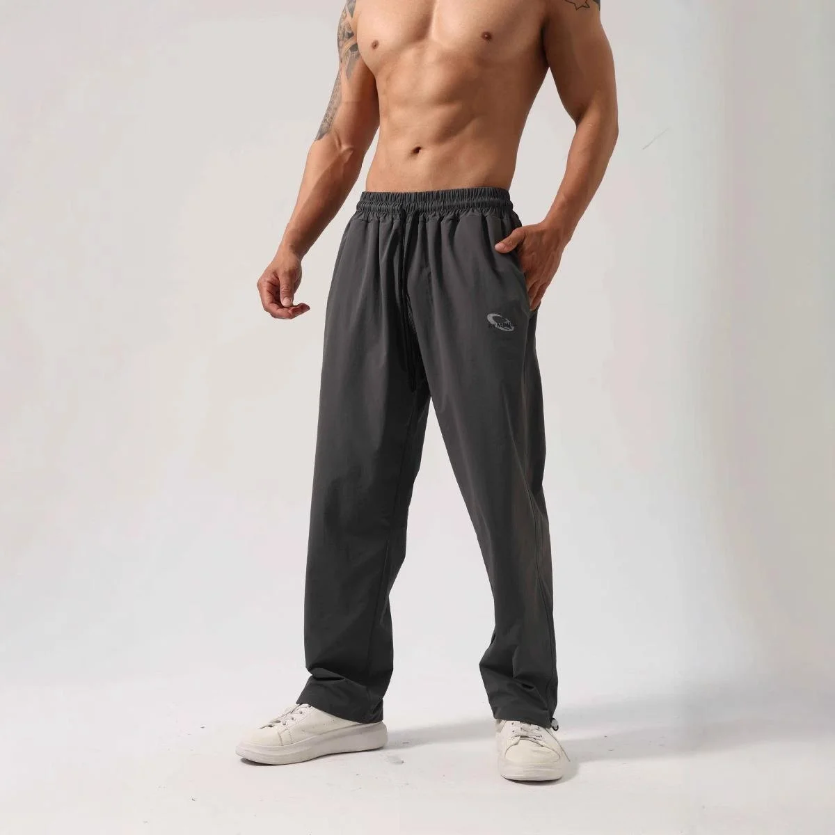 

Брюки прямого кроя из ледяного шелка с регулируемыми манжетами, свободные, в корейском стиле, из полиэфирного волокна, повседневные, для молодых мужчин, на каждый день