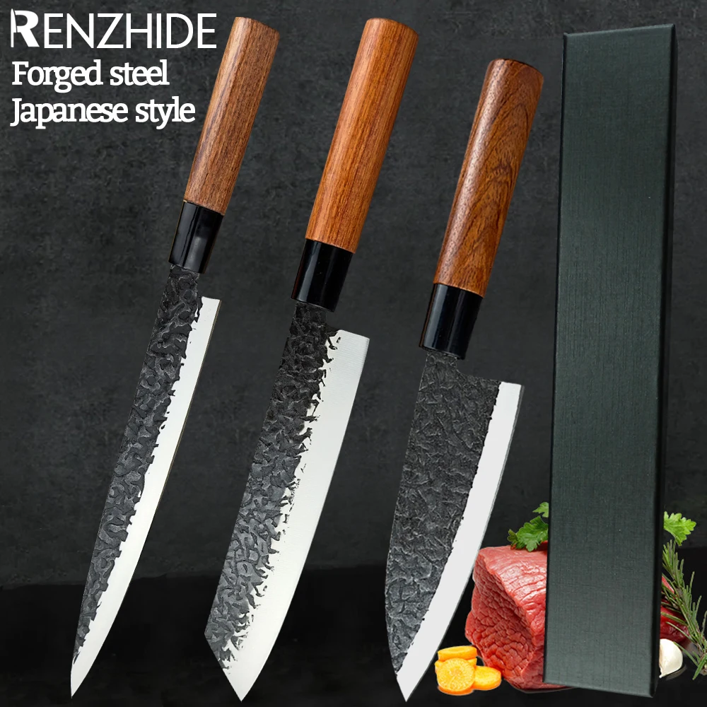 

RZD Sushi Sashimi Knives Set Forged Steel Japanese Style Chef Fishing Fillet Deboning Knife Gift Box Santoku Carving Tools