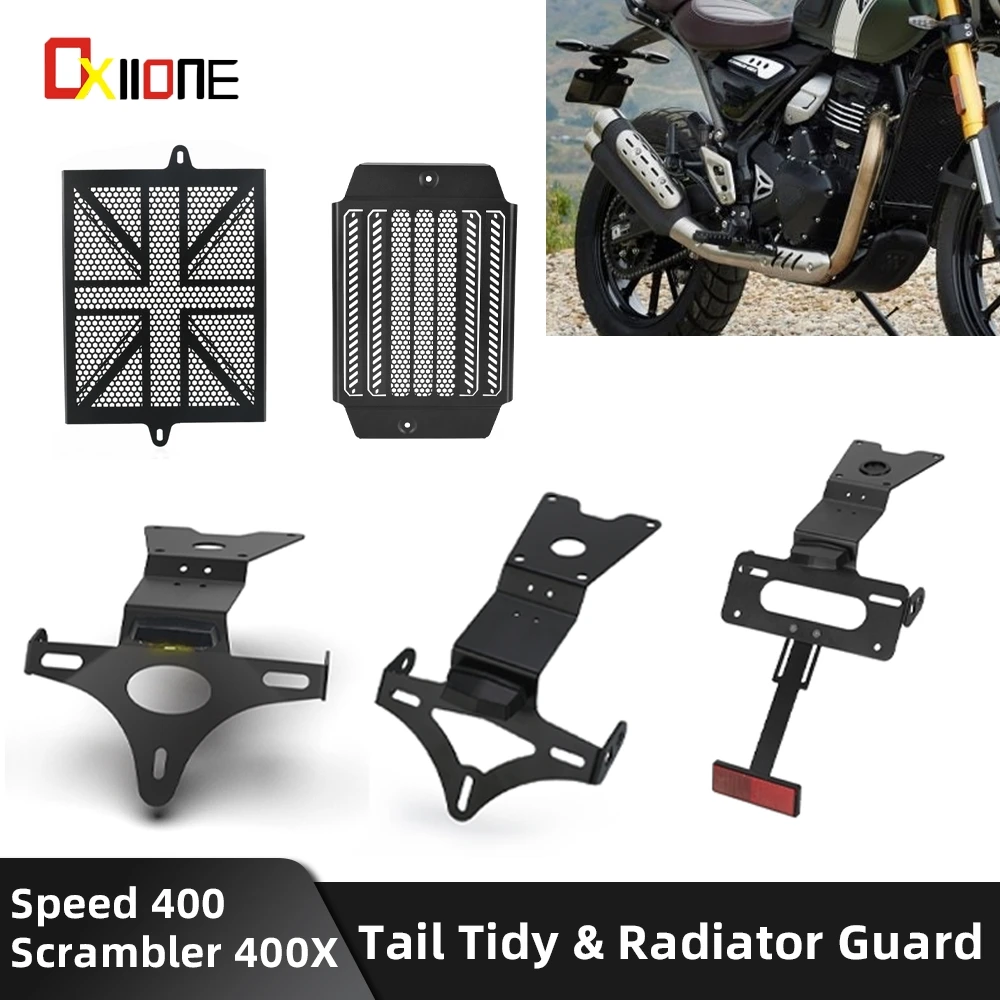 

2024 2025 2026 Motorcycle Radiator Grille Guard For Speed 400 Scrambler 400X Rear Tail Tidy LED Plate & Skid Plate Engine Guards