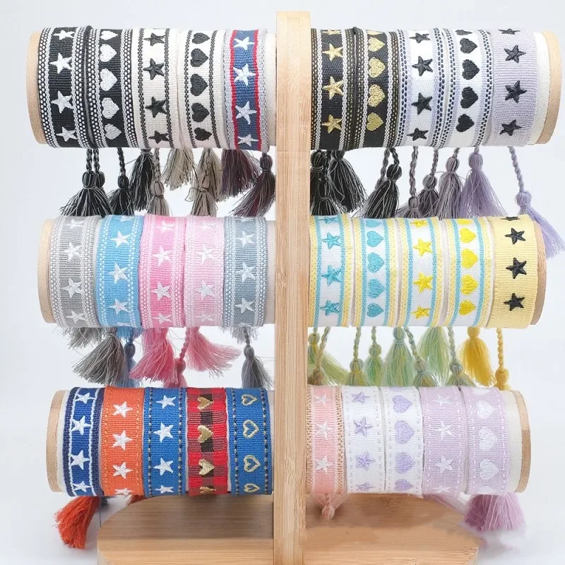 Bohemia Ethnic Style Embroidery Star Logo Bracelet For Women Handmade Woven Tassel Hand Wrist Strap Fashion Jewelry Wholesale