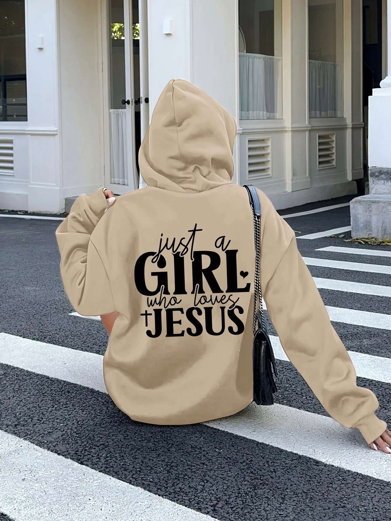 Just a Who Loves Jesus Pullover con cappuccio con stampa alfabetica a maniche lunghe con tasca a marsupio Felpa casual da donna minimalista
