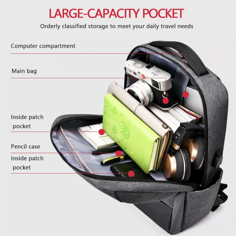 Large Capacity Laptop Backpack Men's Multifunctional Waterproof 15.6-inch School Backpack Business Leisure Travel Backpack