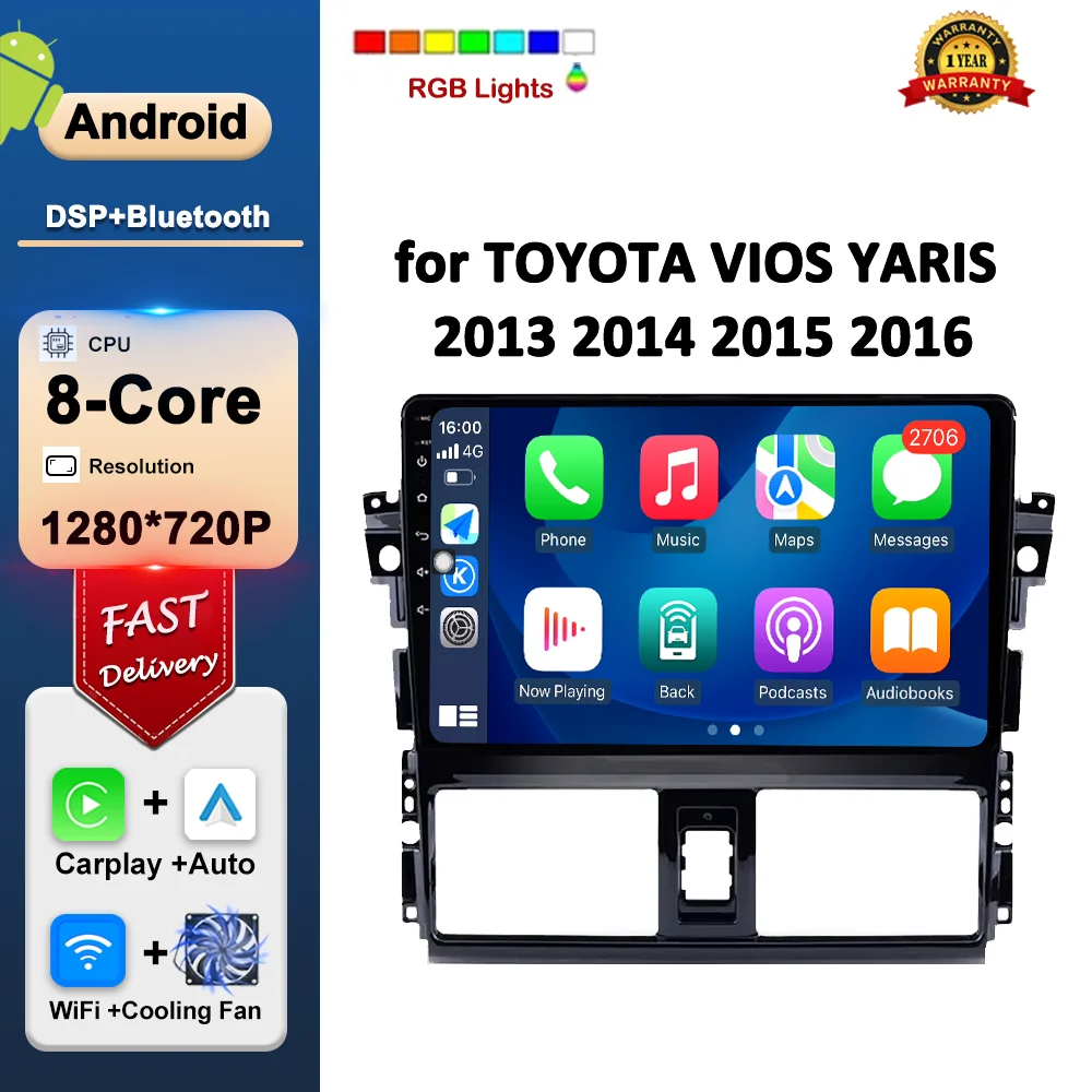 

GPS Car Video Multimedia Player Android System Carplay WiFi 10 '' for TOYOTA VIOS YARIS 2013 2014 2015 2016 Auto Accessories