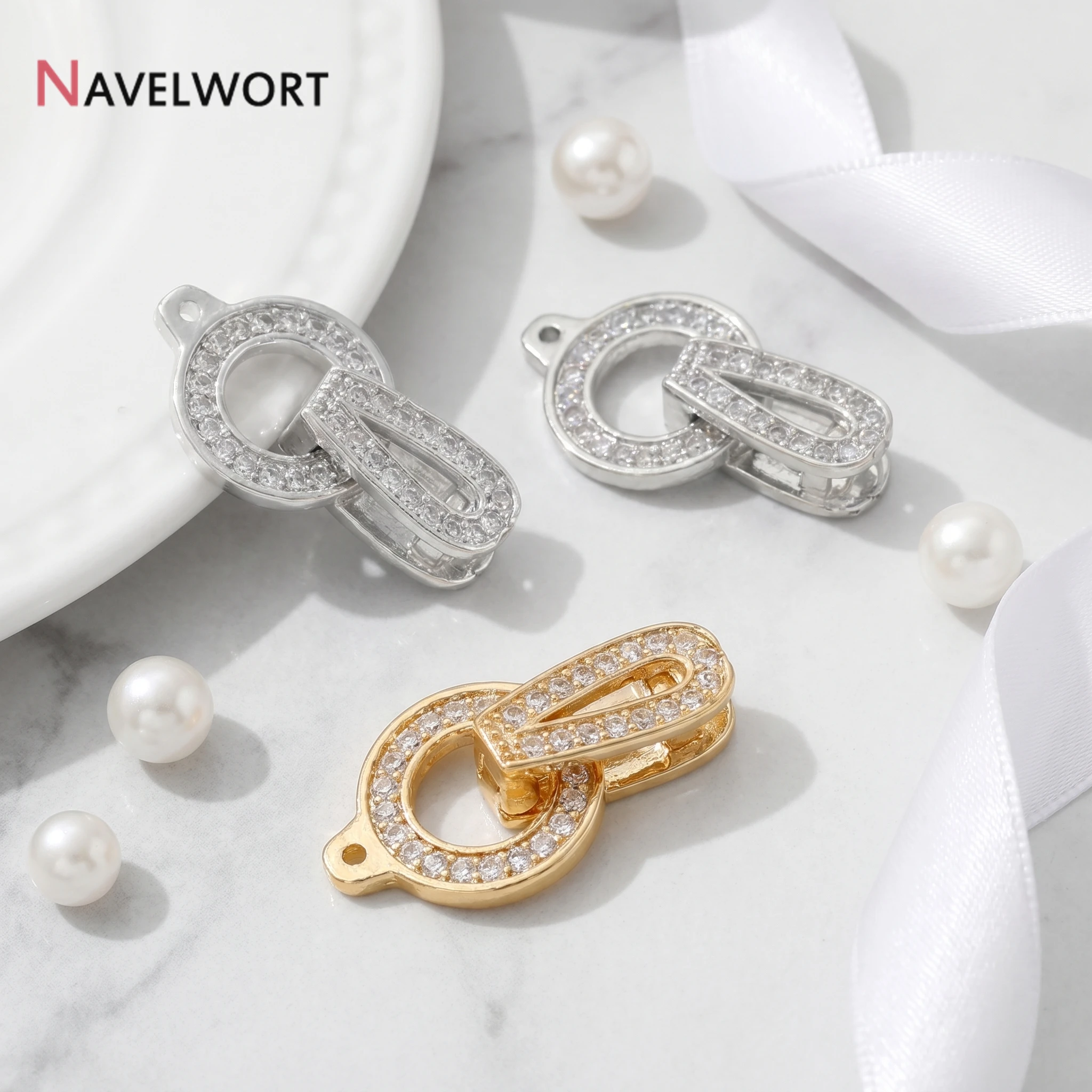 1/2/3Pcs 14K Gold Plated Round  Brass With Zircon Bracelet Clasps Connector Clasps,For DIY Bracelet Necklace Making Accessories