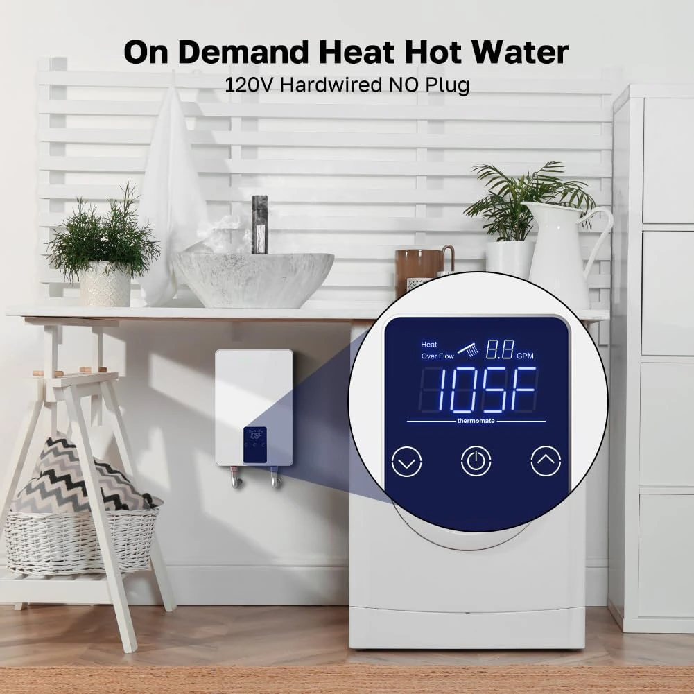 Tankless Water Heater Electric, Small Point Of Use On Demand Hot Water Heater CSA Approved With Temperature Display