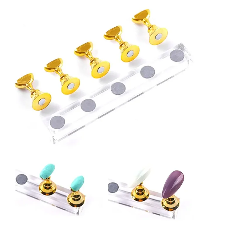 5 piezas por paquete soporte magnético de uñas con forma de ajedrez para práctica y exhibición, en oro, plata y rosa dorado, estante para exhibir esmaltes en gel 2