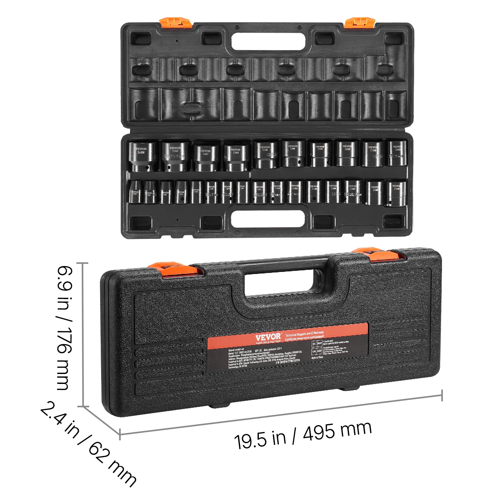 SucceBuy 1/2In 26 قطعة مجموعة مقابس التصادم مآخذ التأثير المقبس الضحلة 6 نقاط مآخذ 1/2 بوصة محرك مجموعة مقابس تأثير متري
