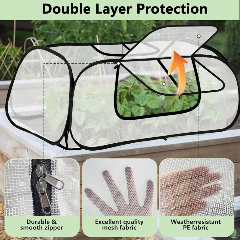 -proof Plant Cover Plant Greenhouse with Sturdy Frame Collapsible Pop-up Mesh Plant Greenhouse Cover with Side Window for Fruits