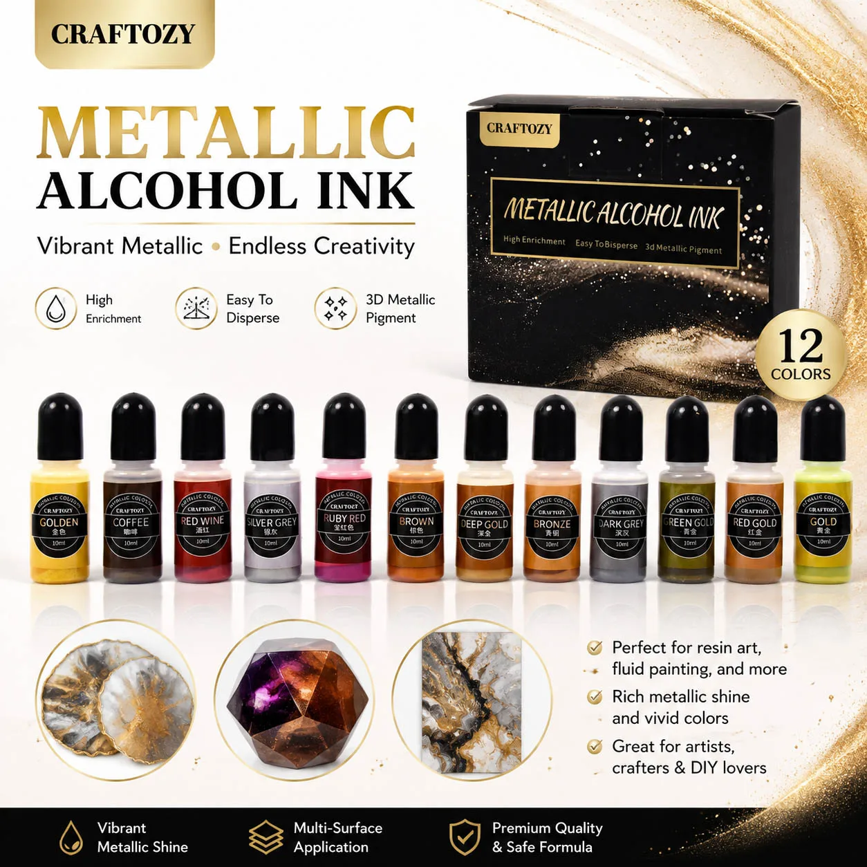 12 Color Metal Halo Dye, DIY Crystal Dropper Dye, Concentration Resin Pigment Easily Dispersible Dye, UV Resin, DIY Jewelry