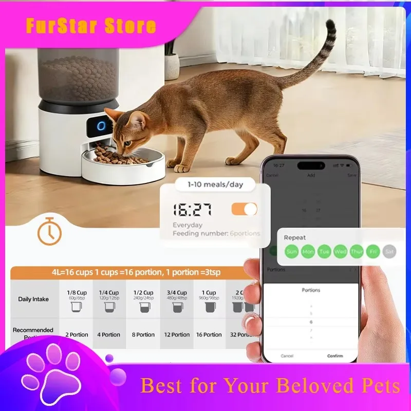 FurStar4L Large Capacity Automatic Pet Feeder WiFi Smart APP Remote Control Timed Food Dispenser With LED Indicator For Cats Dog