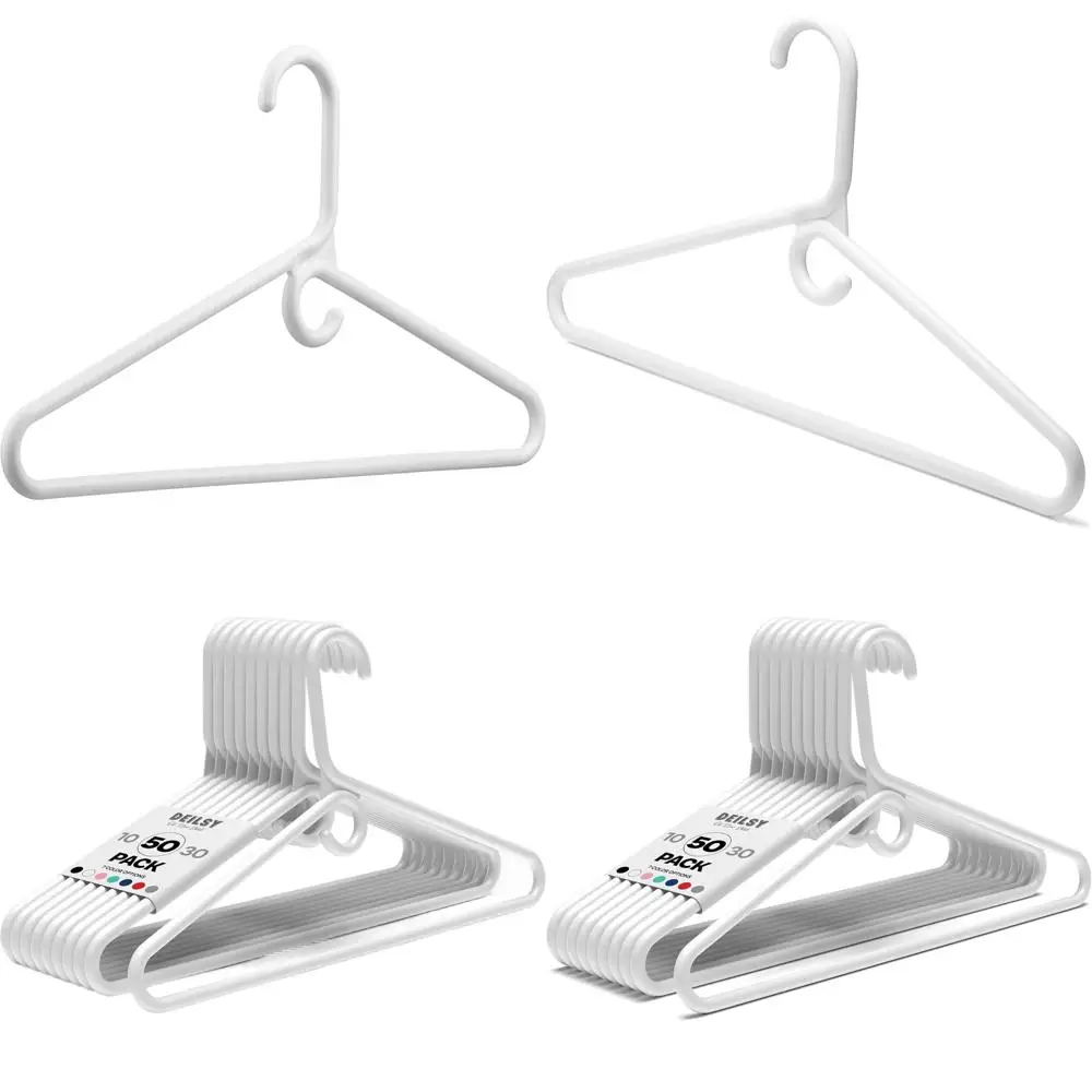 

Сверхмощные пластиковые вешалки с крючками — прочные для рубашек, курток, брюк, платьев — компактные, упаковка из 50 шт.