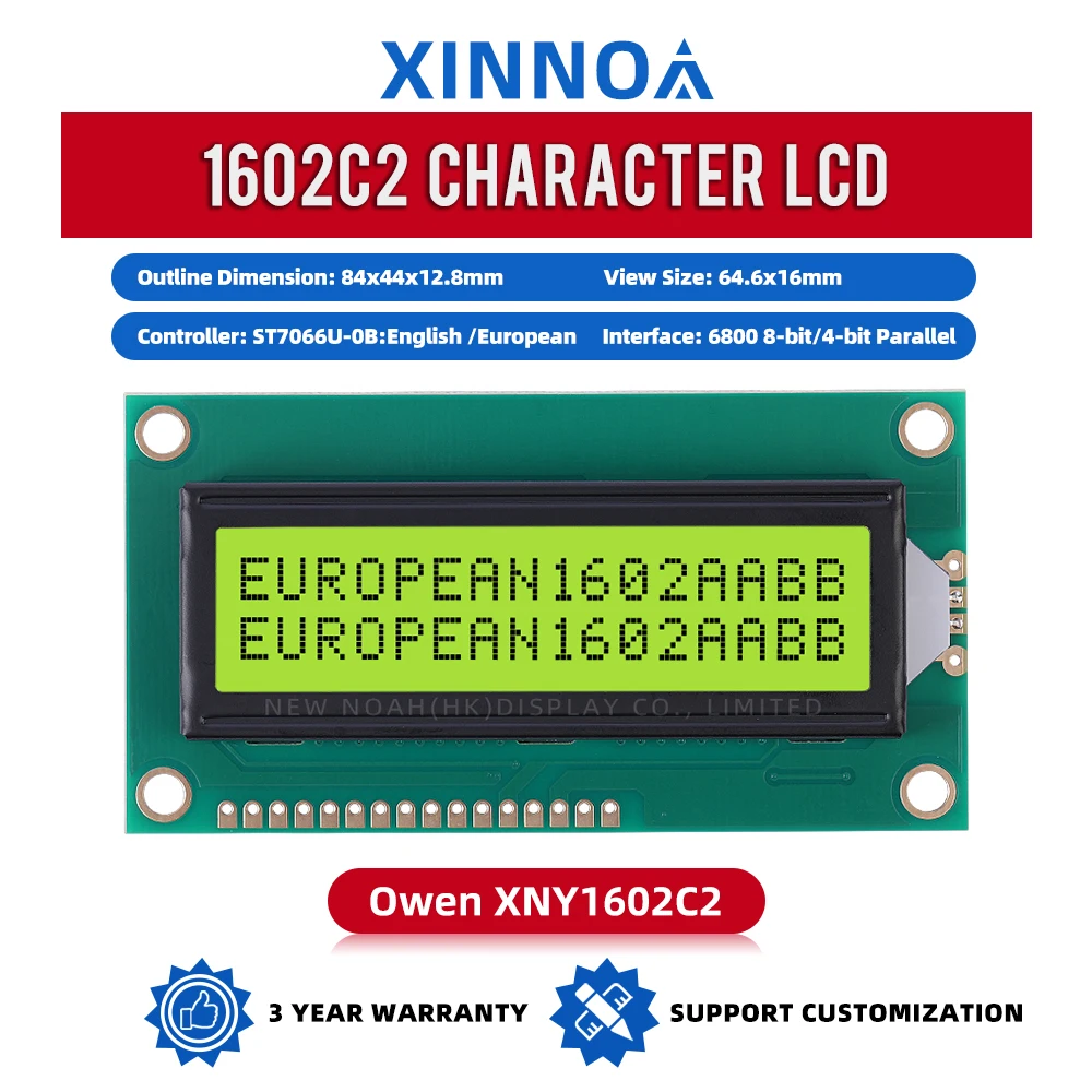 European Yellow Green Film 1602C2 Liquid Crystal Display 2X16 84X44MM Arduino With Backlight Built-In ST7066U Character Screen