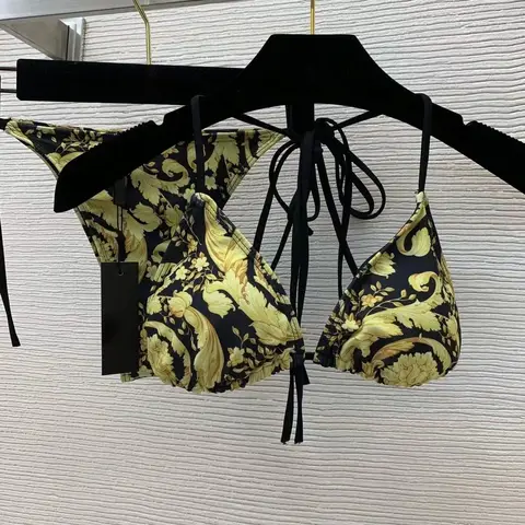 새로운 럭셔리 디자인 수영복 황금 꽃 프린트 두 조각 섹시한 비키니 여성 브라질 수영복 여성 수영복 비치 Biquínis