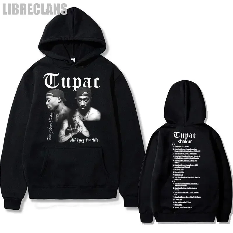 

LIBRECLANS Rapper Tupac 2pac Hip Hop Hoodie Men Fashion Hoodies Men Women Oversized Pullover Black Streetwear Vintage Sweatshirt