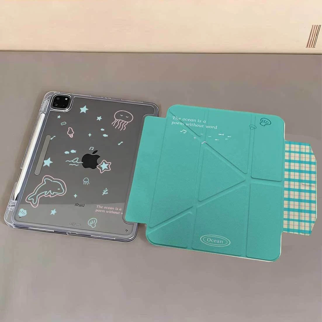 Simple New Ocean World Green Tablet Case For iPad Pro 11 12.9 13 A16 M2 M4 M3 M5 Shell 5/6/7/8/9/10/11th Mini Air 3 4 5 6 Cover