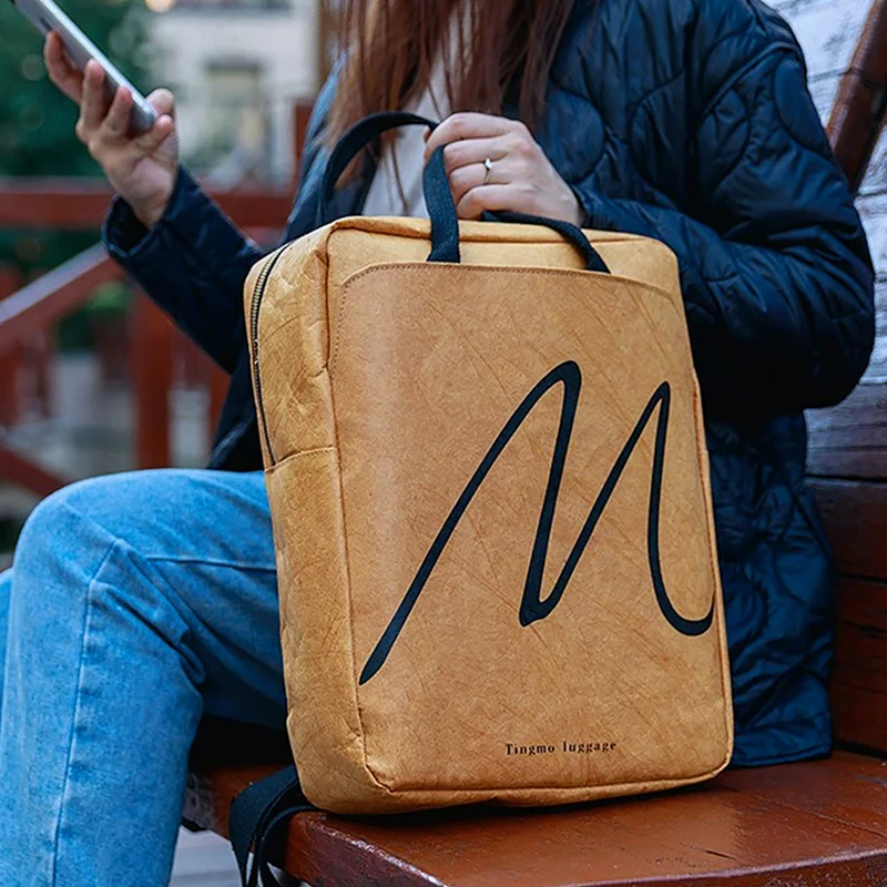 Retro Kraft Backpack for Man and Woman Waterproof Dupont Paper Large Capacity Casual Laptop School Bag Commuter Travel