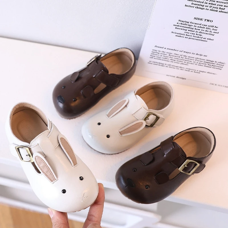 Cartoon Cute Rabbit Bear Baby Girls Shoes Soft Insole Foot Arch Children's Flats Spring Leather Boys Casual Shoes