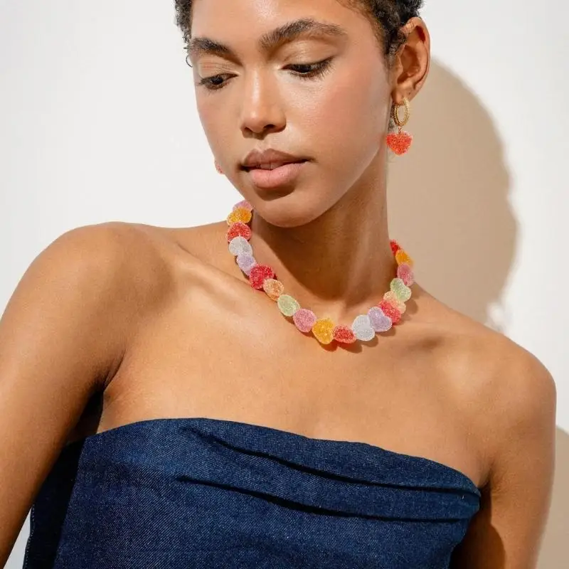 

N2UE Bright Resin Heart Pendant Necklace Fashionable Chokers Accessory Gift For Girls