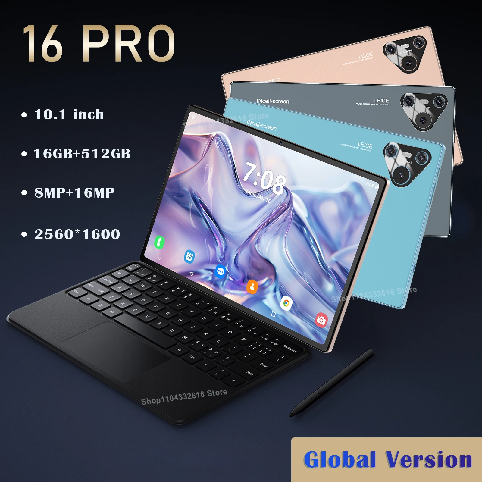 Global Version 16 Pro Tablet 10.1 inch Android 14 Snapdragon870 10 Core 16GB+1024GB 10000mah 5G Dual SIM WIFI