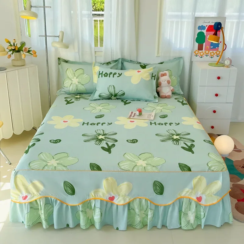 New Arrival Printed Bed Skirt Decorative Ruffled Bed Skirt Home Bedding Mattress Cover Non-slip Bedroom Bed Cover Bedsheet