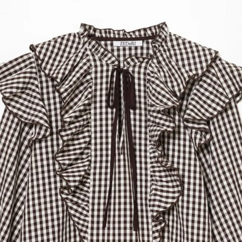 Frauen Frühling Plaid Layered Decor Pullover Bluse Shirt Mode Casual Tops Elegante Büro Dame Chic Stil Neue Ankunft