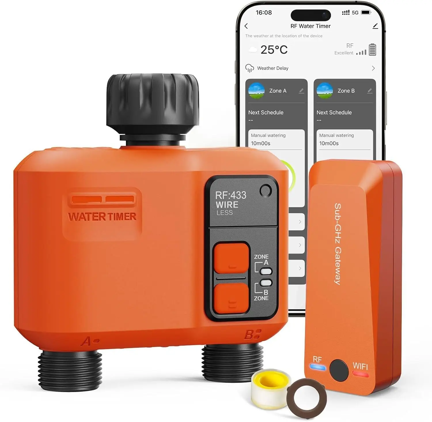 

Умный Wi-Fi таймер для полива сада с радиусом действия 300 м, управлением через приложение и голосом, функцией отсрочки полива при дожде для больших садовых оросителей