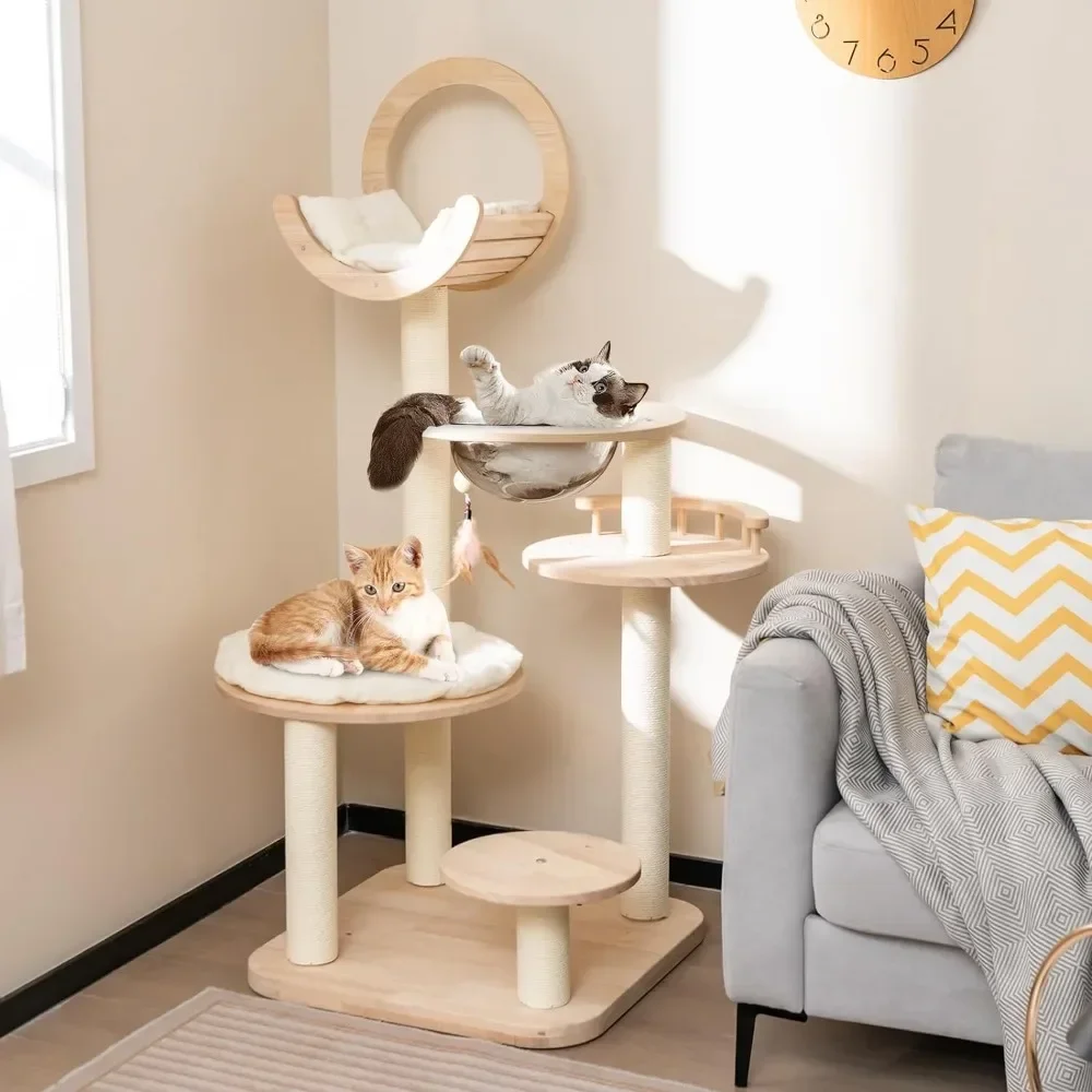 Scratcher for Cats Trees 4-in-1 Building Block Large Cat Tower With Space Capsule Nest Cats Accessories Pets Solid Wood Cat Tree