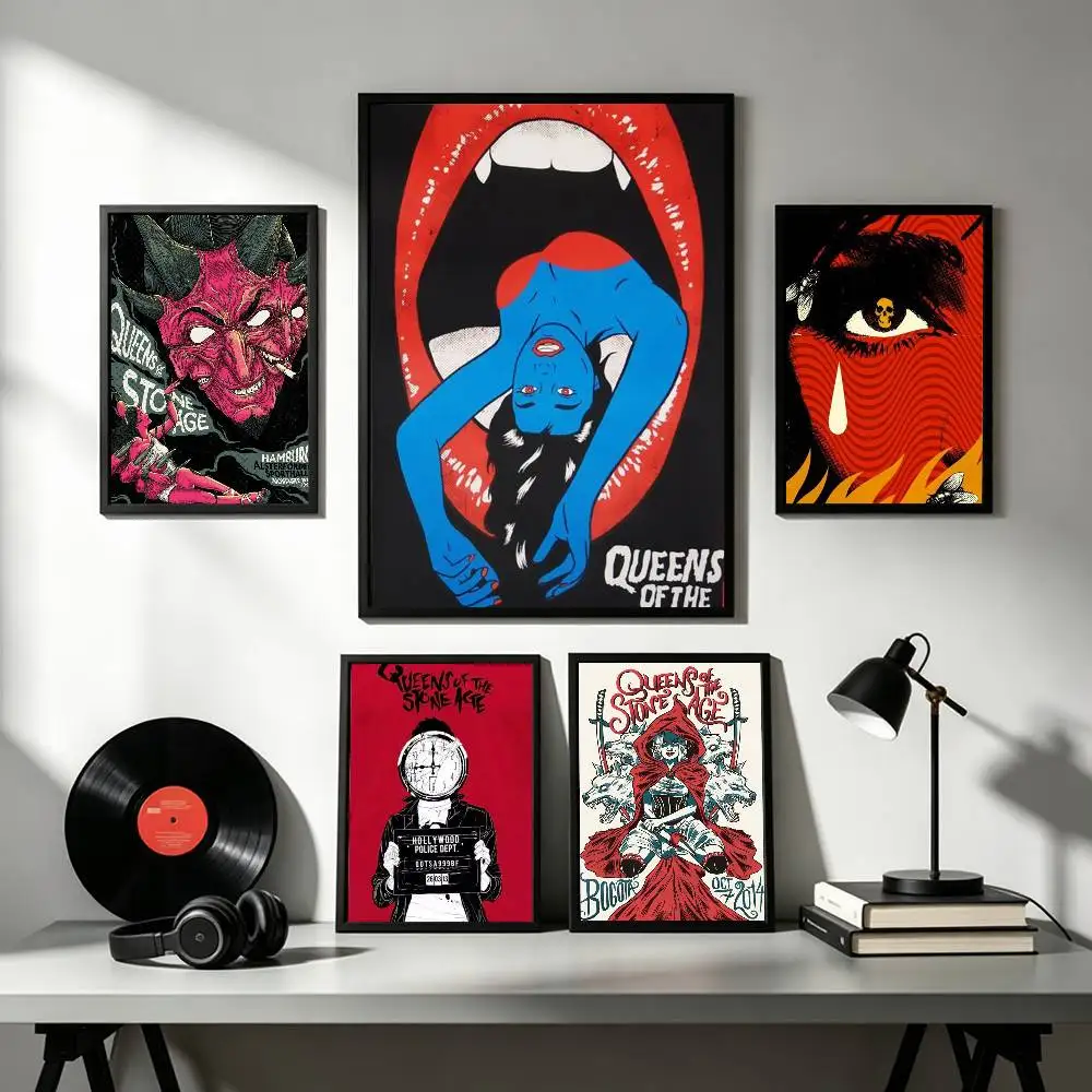 Q-Queens Of The Stone age  Poster Waterproof Wall Art Sticker For Bar Living Room Vintage Decor High Quality Print Gift