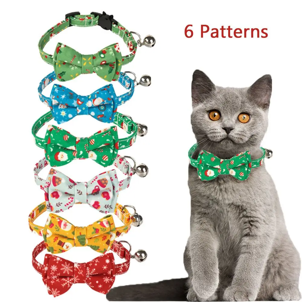 New Christmas Bow Adjustable Kitten Necktie Collar Bowknot Bell Tie Cat Small Pet Puppy Pet Supplies