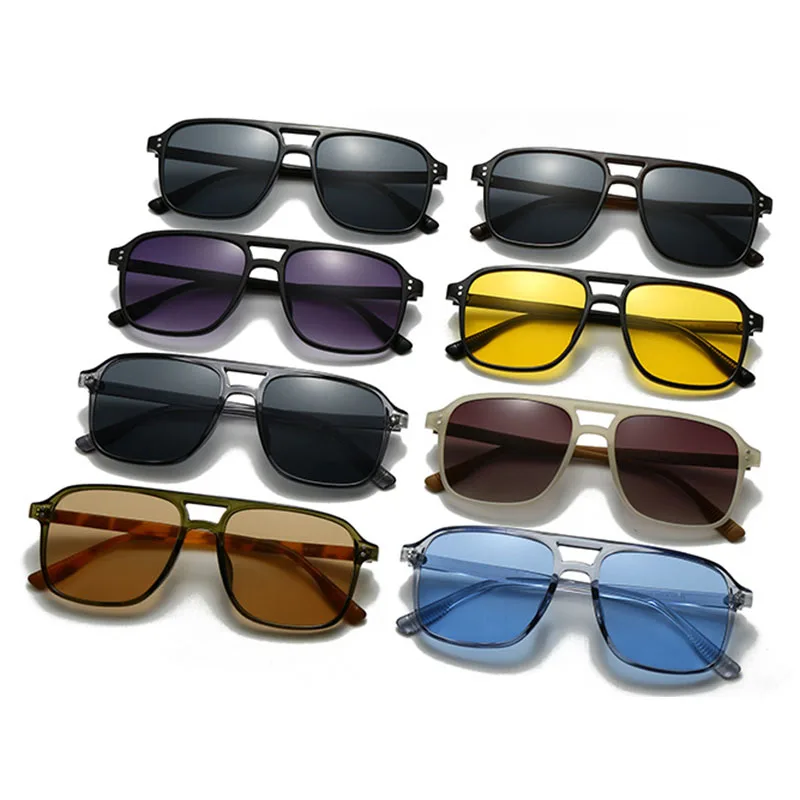 Vintage INS Fashion Double Bridges Oversized Square Rivets Women Sunglasses Retro Men Gradient Shades UV400 Travel Sun Glasses image 4