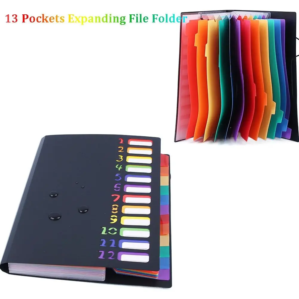 

High Quality 13 Pockets Expanding File Folder PP Portable Organ Bag Rainbow Inner Page A4 File Organizer for Students
