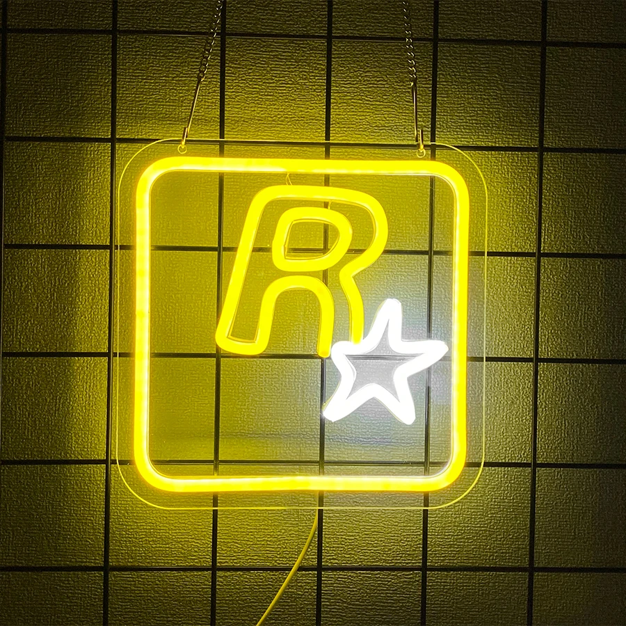 

Неоновая вывеска R-Star, питание от USB с переключателем, подходящая для игровых комнат, развлекательных комнат, баров, офисов, вечеринок, настенного художественного декора.