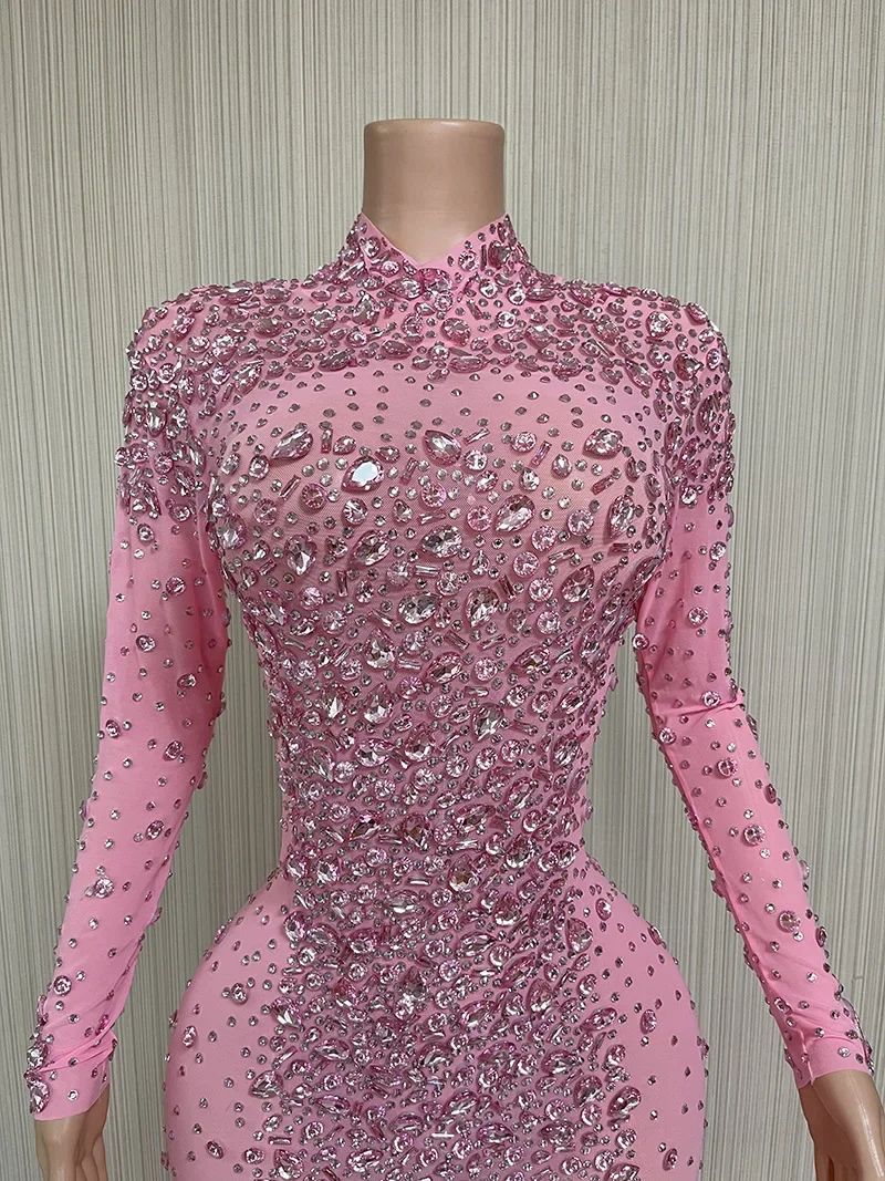 Luxury Birthday Outfit Shiny Diamonds Pink Evening Dress Wedding Party dress Formal Grand banquet dresses