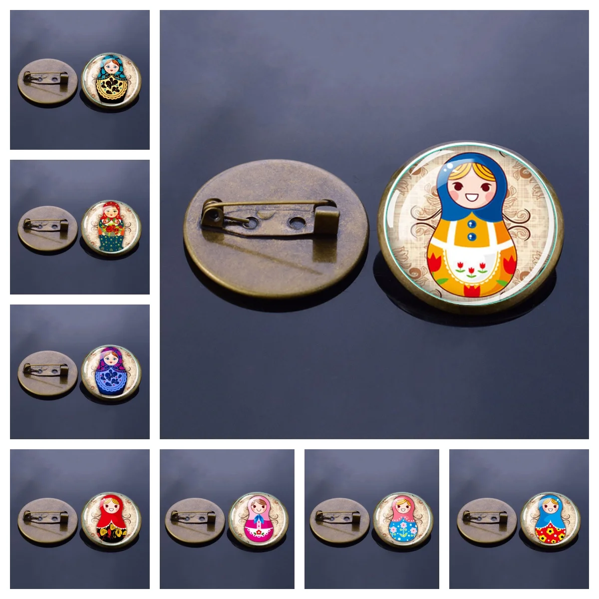 Russian Doll Series Brooch Glass Convex Brooch Buckle Matryoshka Sleeve Dolls Cartoon Men's Women's Clothing Accessories