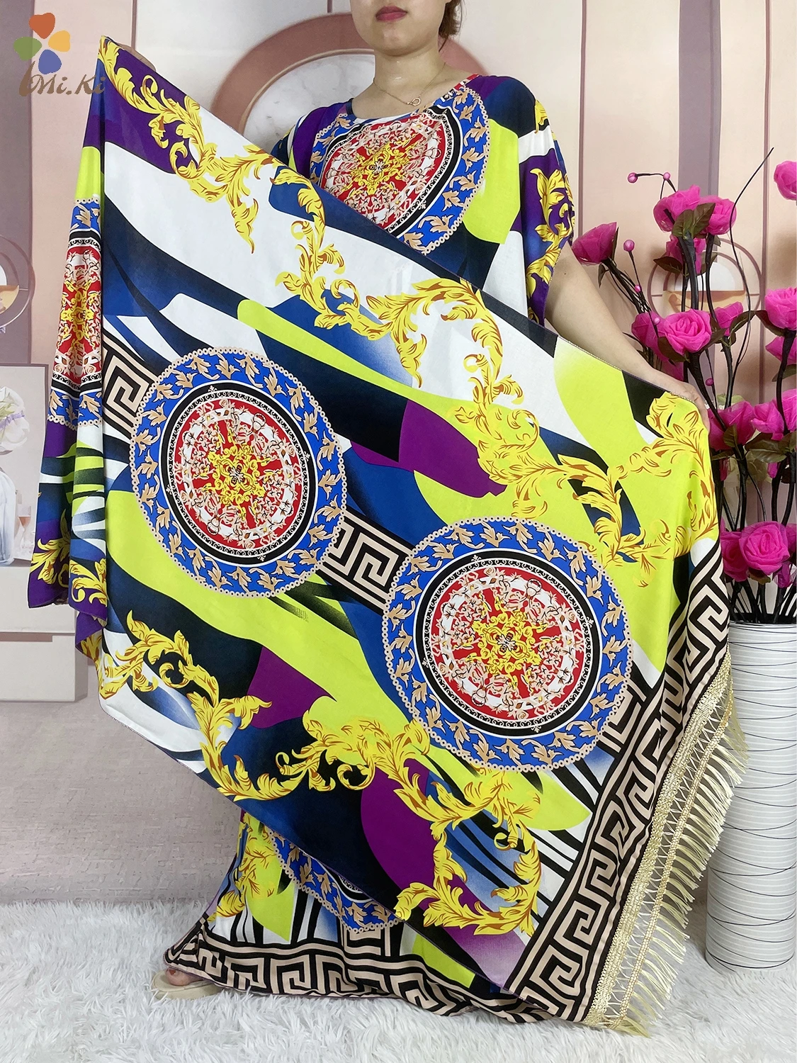 Vestido de algodão estampado com gravata tingida para mulheres muçulmanas, Robe Kaftan solto, Dubai Maxi, Roupas Femininas Africanas, Roupas para festas islâmicas