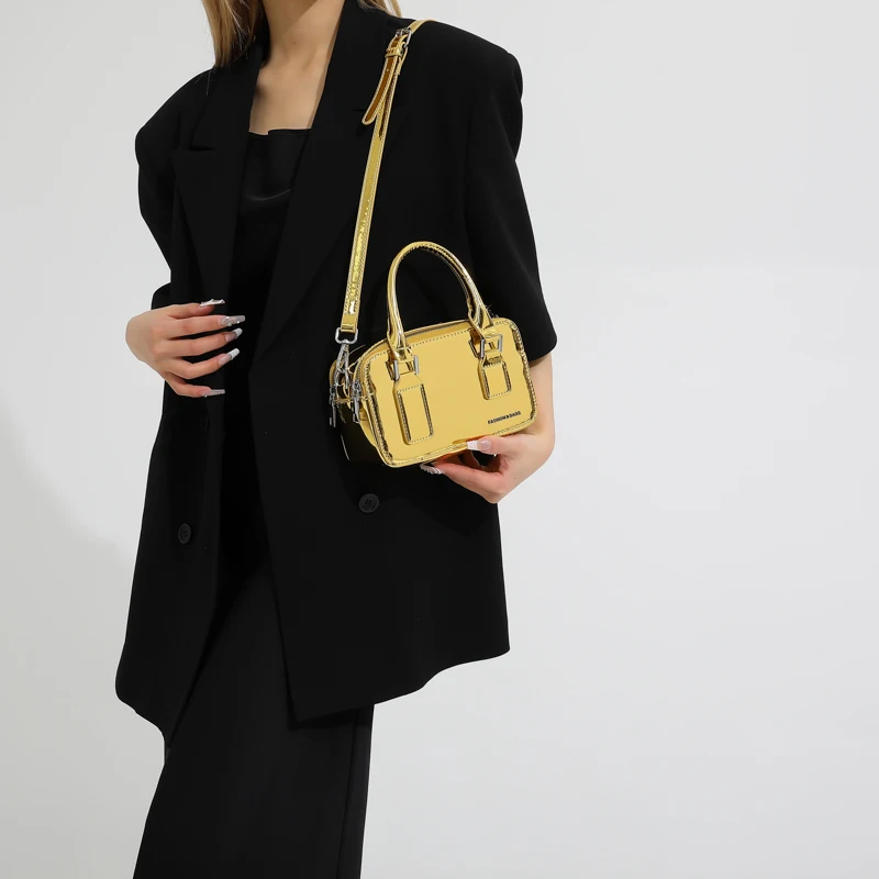 Mini sac à main en cuir PU pour femme, sac à bandoulière argenté, poignée courte, sacs à main pour femme, mode coréenne, 2024