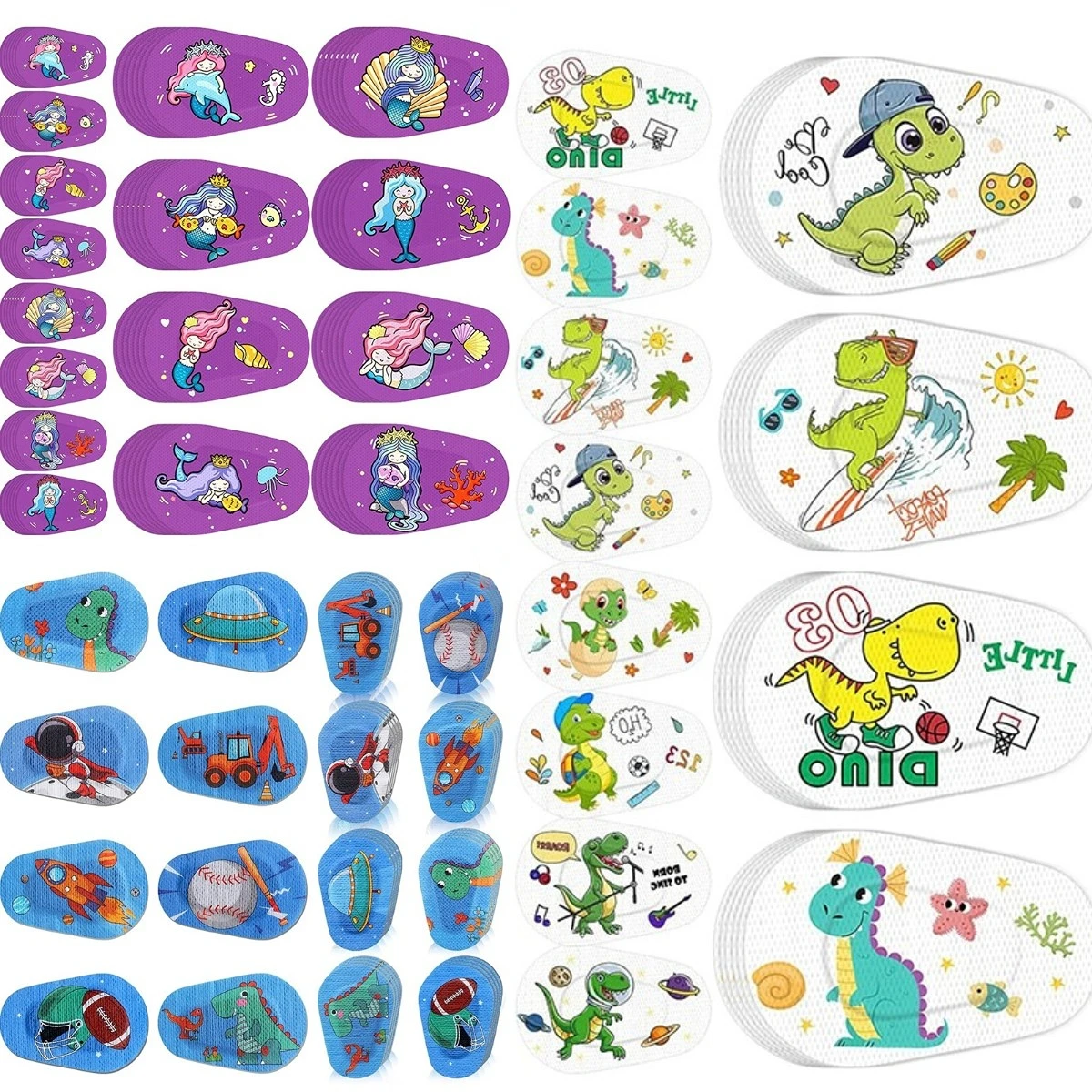 8PCS Cute Cartoon Dinosaur Adhesive Eye Patches Disposable Breathable Bandage Amblyopia Protect Eyesight For Kids Girls Boys